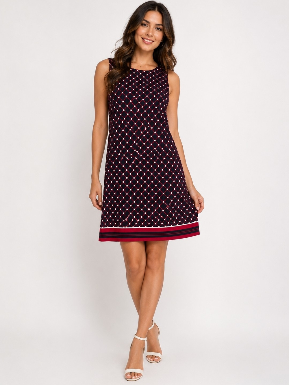 Banana Republic Navy & Burgundy Sleeveless Printed Mini Dress
